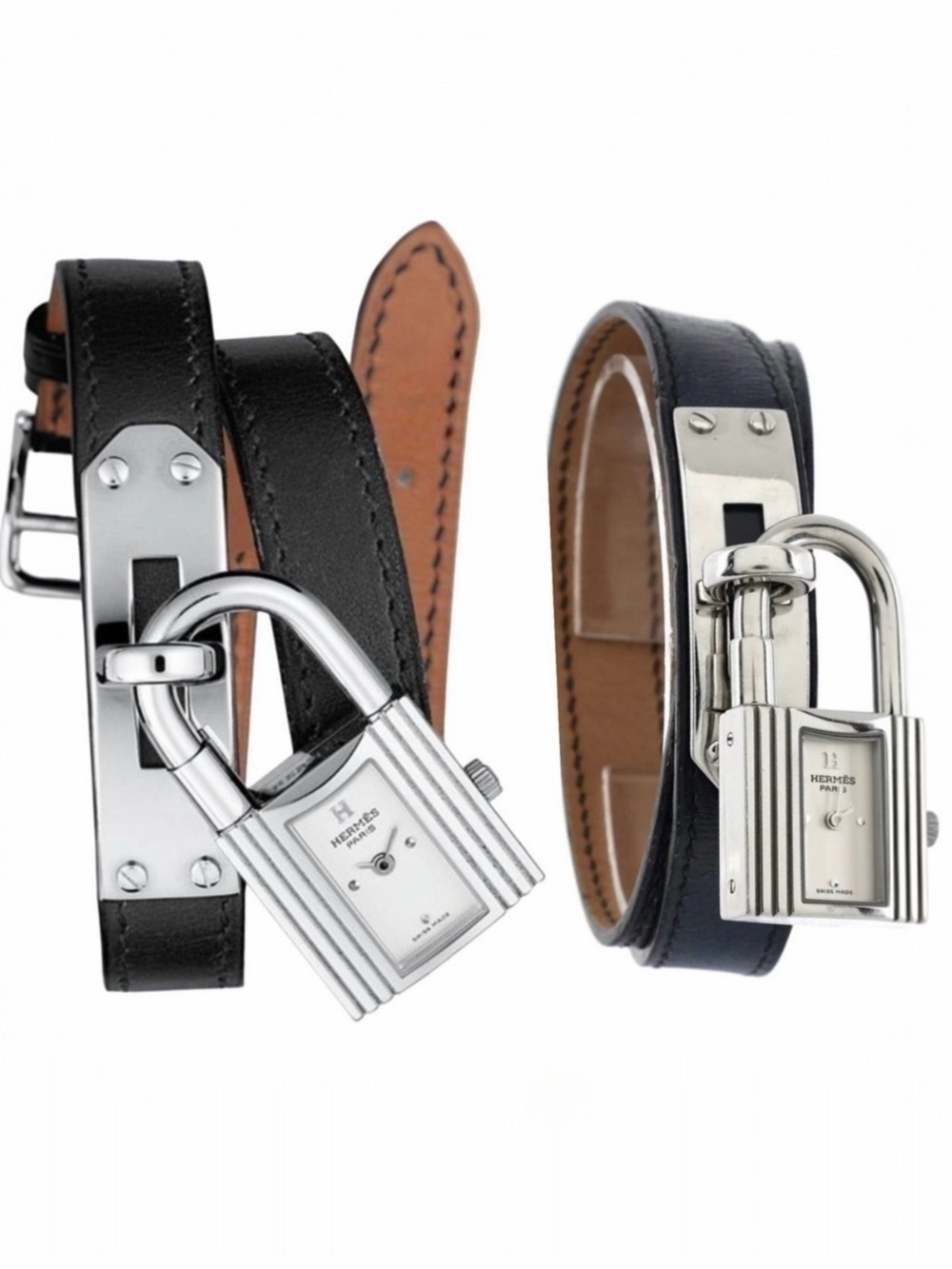 HERMÈS Kelly double tour PM 20 mm Hermès Black Leather Steel watch 3269061 NEW